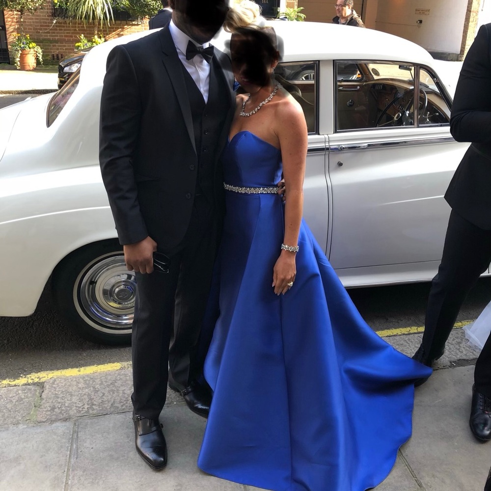Ellie Wilde royal blue gown with cape
